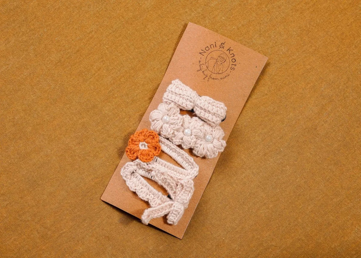 Crochet Cream Hair Tic Tac Clip For Women