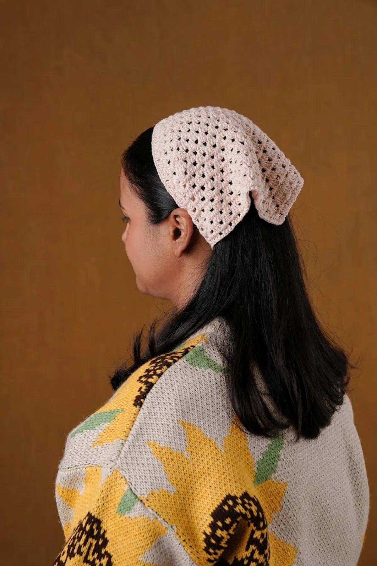 Crochet Cream Hair Bandana For Women