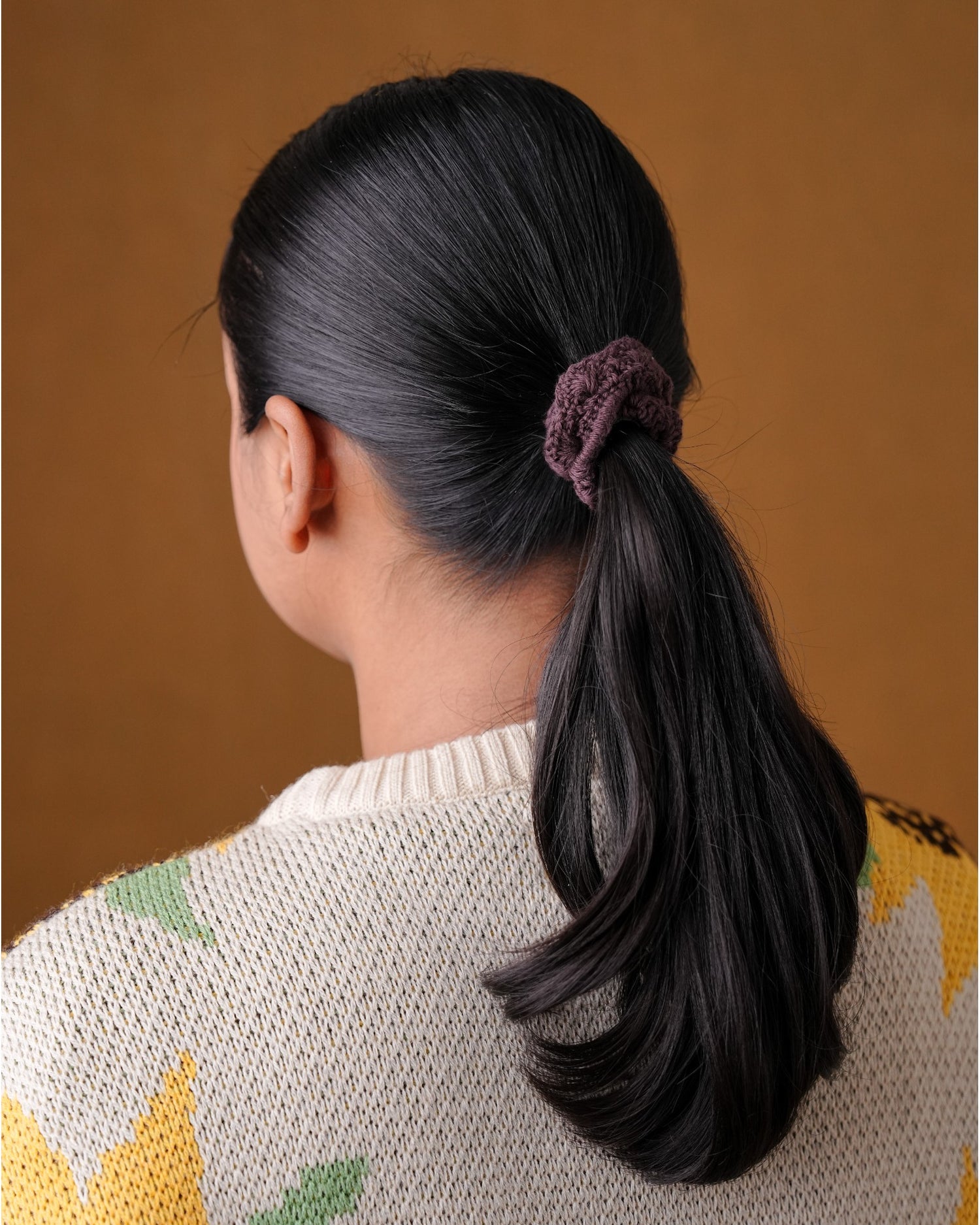 Crochet Coffee Hair 3 Line Rubber Band For Women