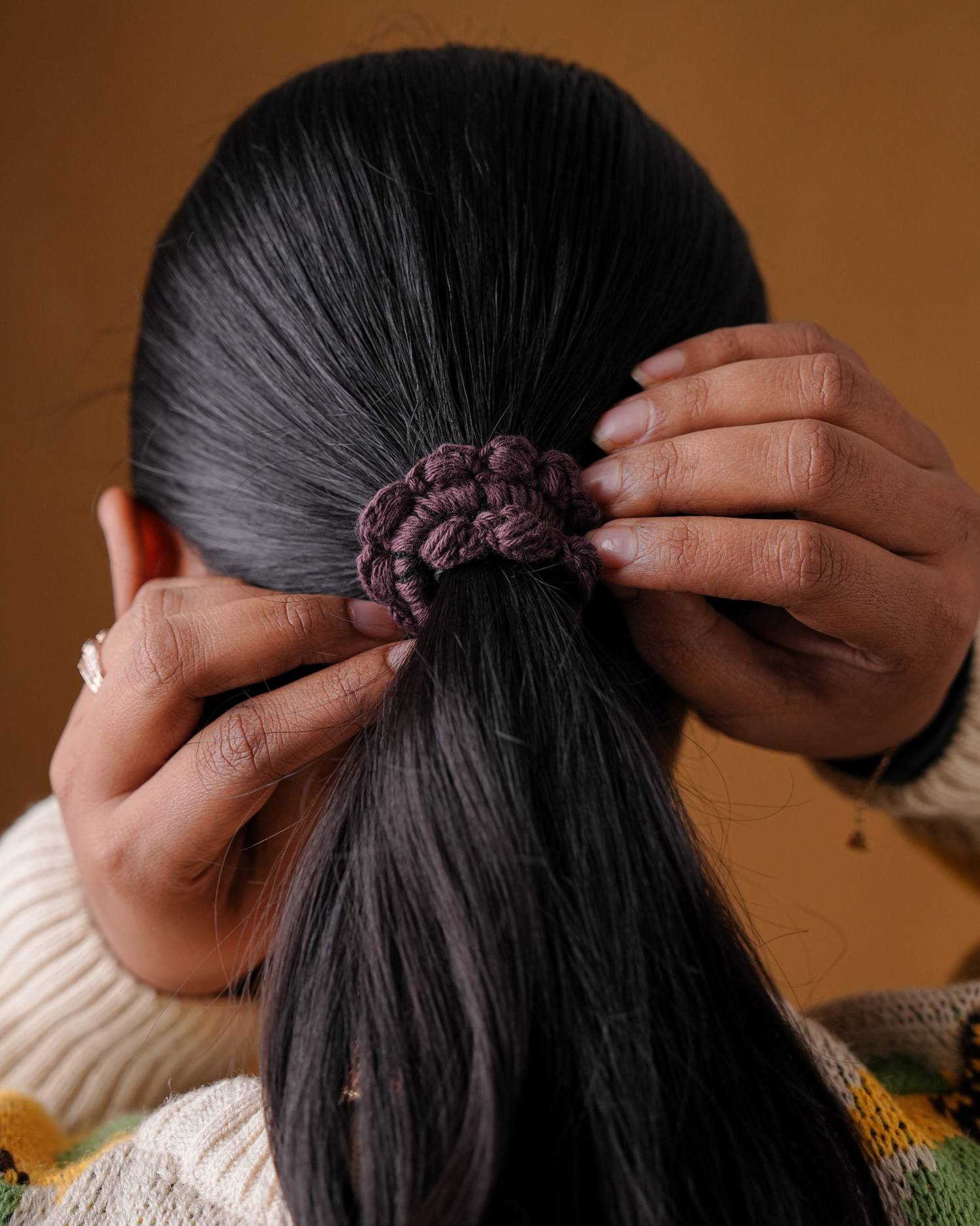 Crochet Coffee Puff Rubber Band For Women