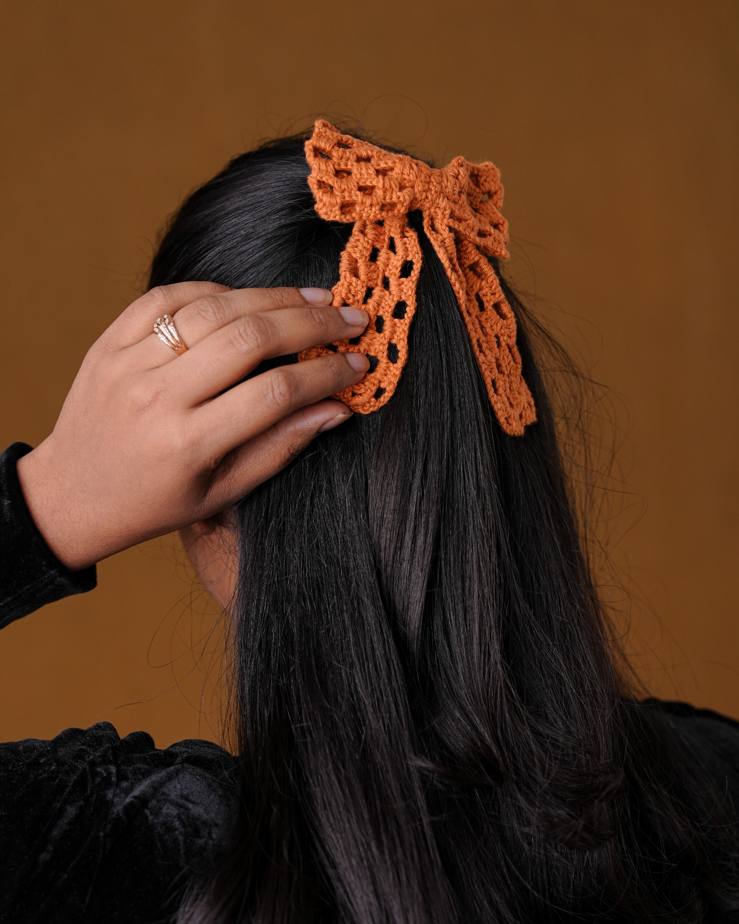 crochet Toffee Hair Jali Bow Rubber Band For Women