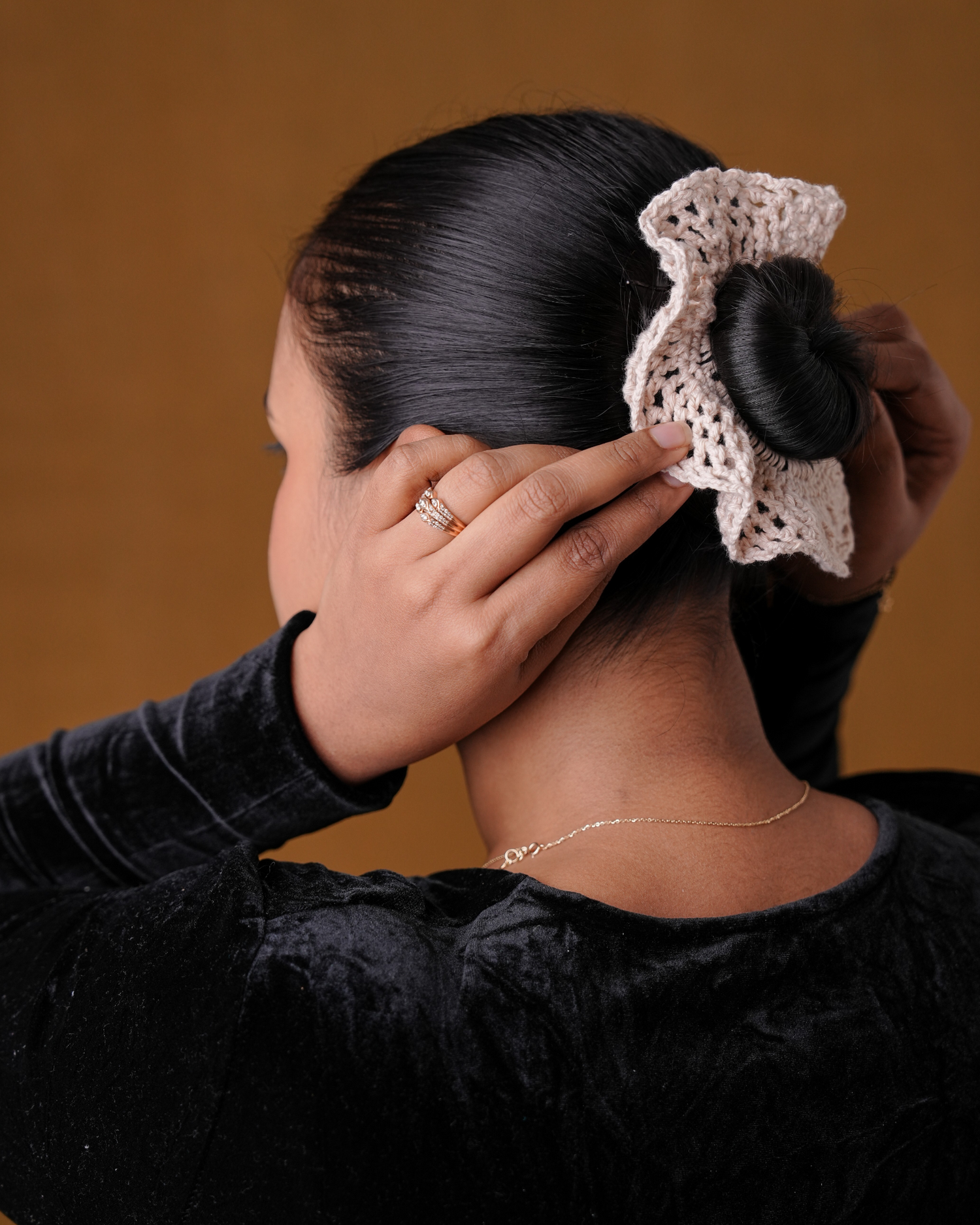 Crochet Cream Hair Butterfly Pattern Rubber Band For Women