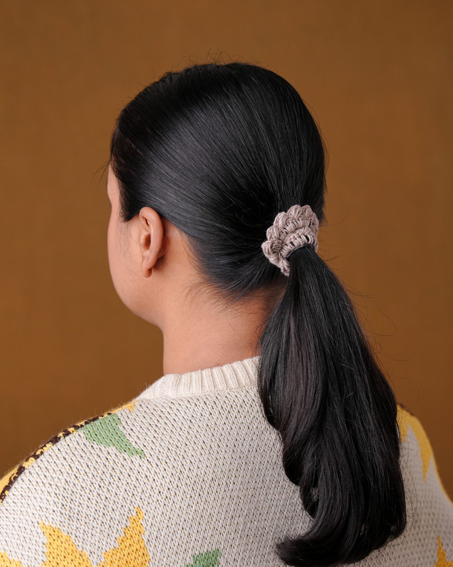 Crochet Grey Puff Rubber Band For Women