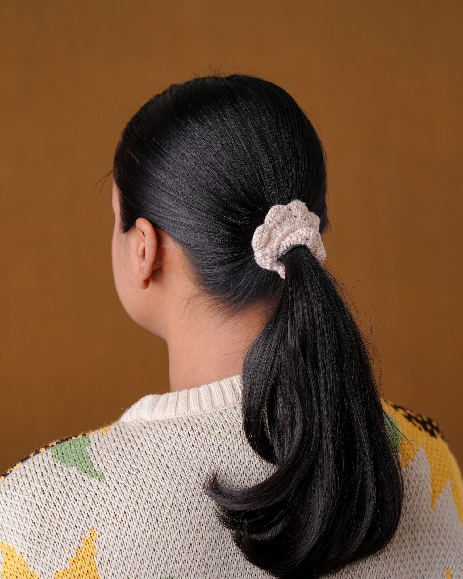 Crochet Cream Hair 3 Line Rubber Band For Women