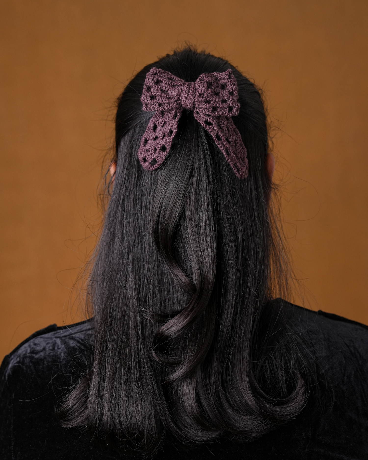 crochet Coffee Hair Jali Bow Rubber Band For Women