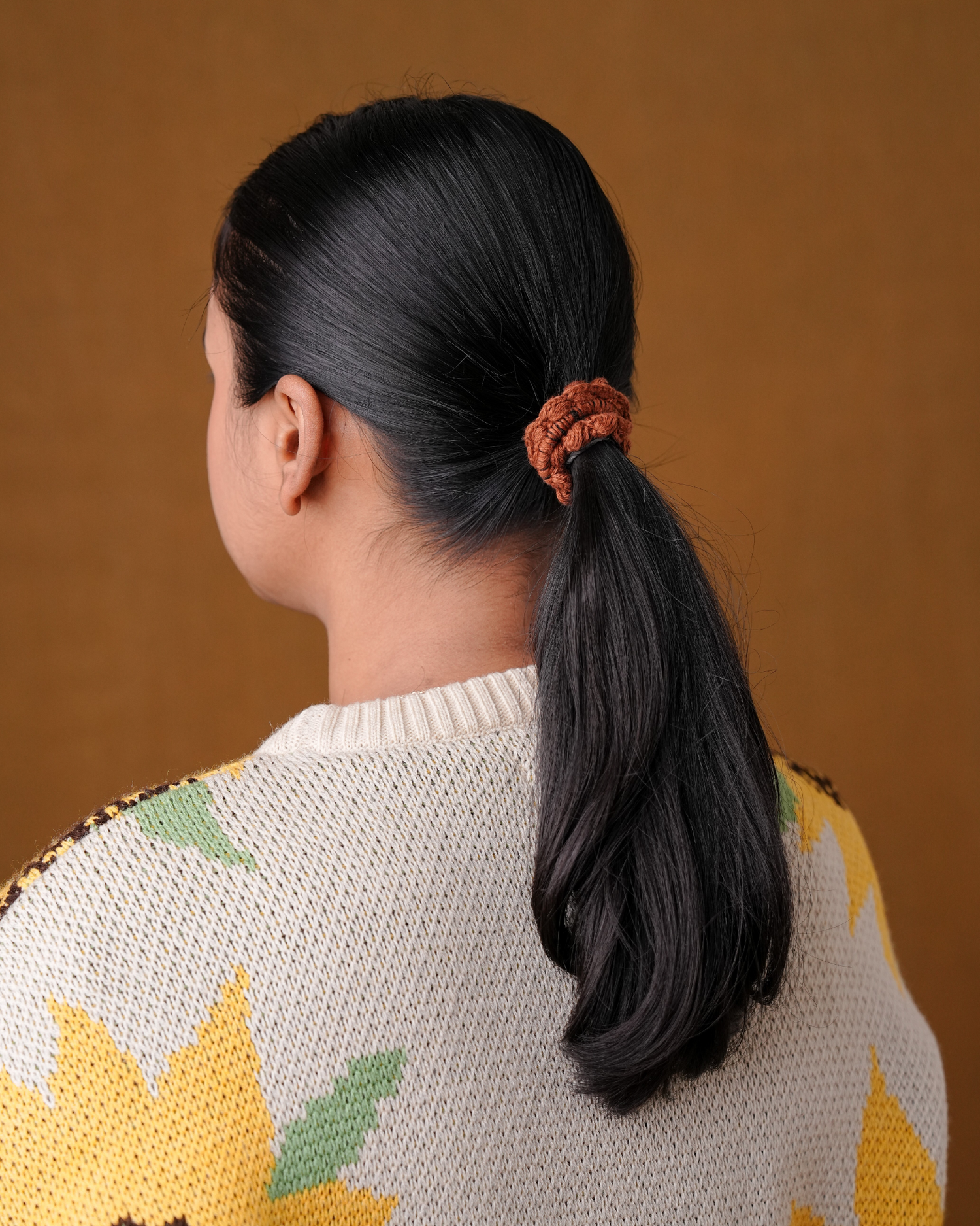 Crochet Brown Puff Rubber Band For Women