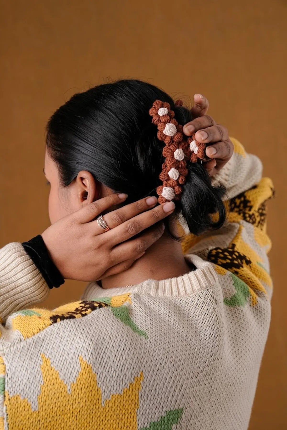 Crochet Brown Hair Floral clutcher for women