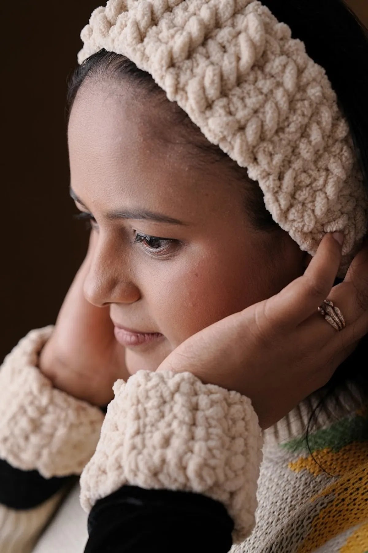 Crochet Beige Hair Spa Headband For Women