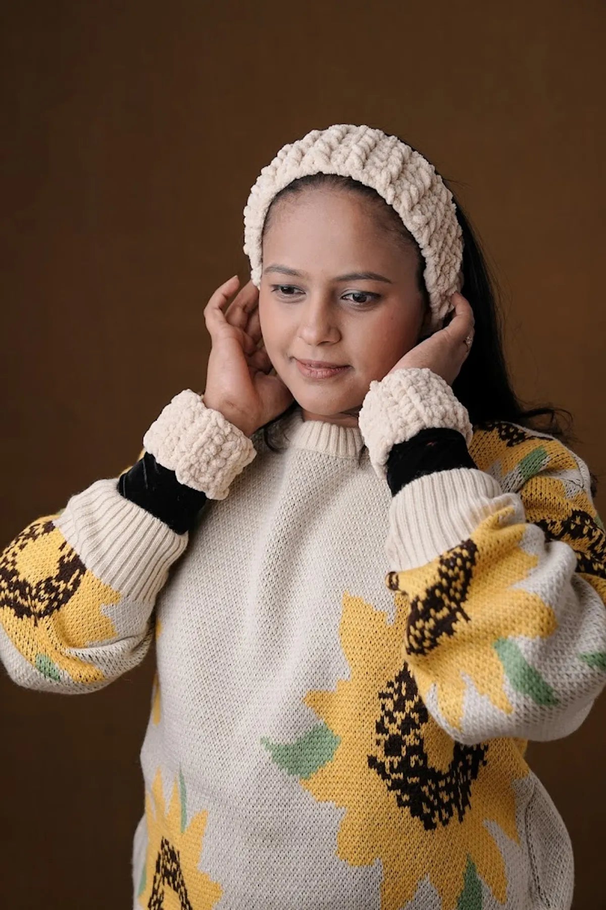 Crochet Beige Hair Spa Headband For Women