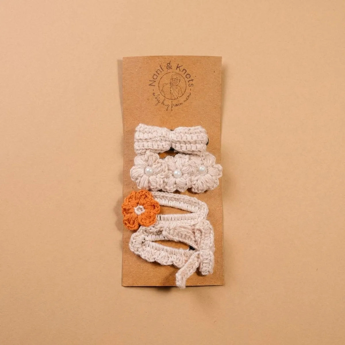 Crochet Cream Hair Tic Tac Clip For Women