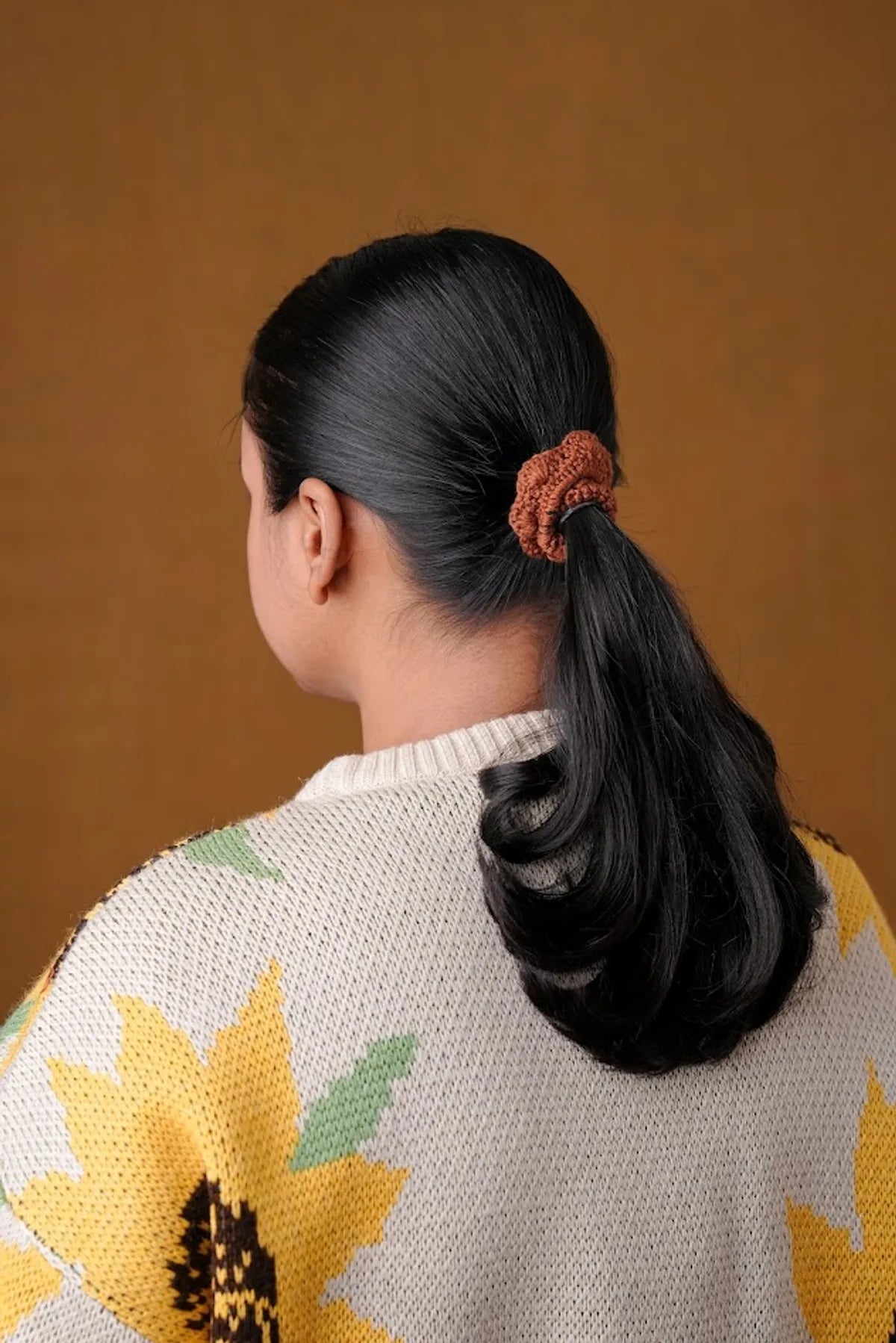 Crochet Brown Hair 3 Line Rubber Band For Women