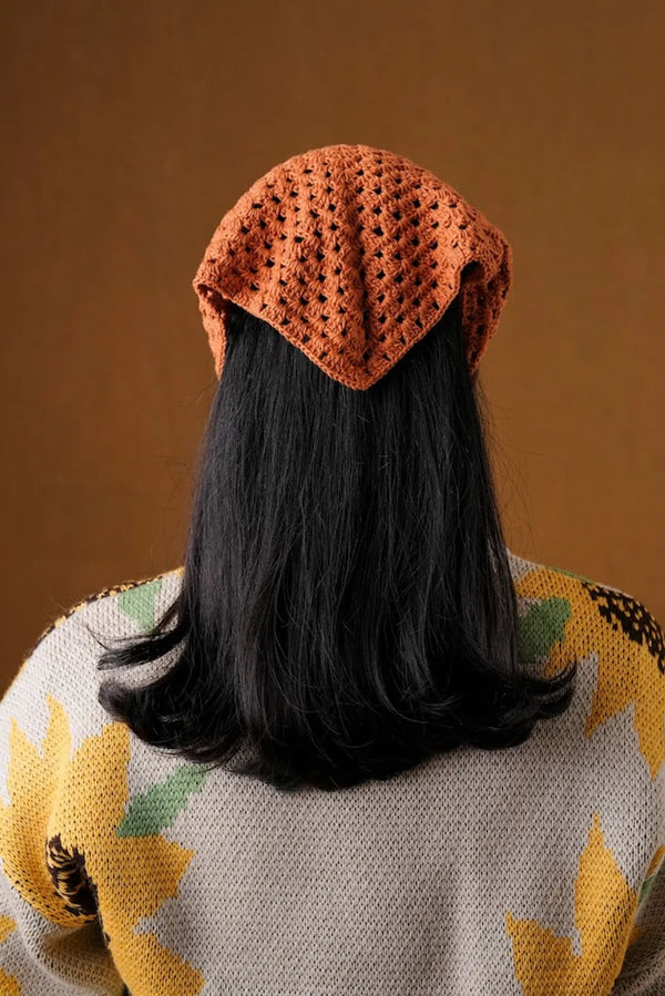 Handmade Crochet Cotton Bandana Burnt Orange | Boho Hair Accessory