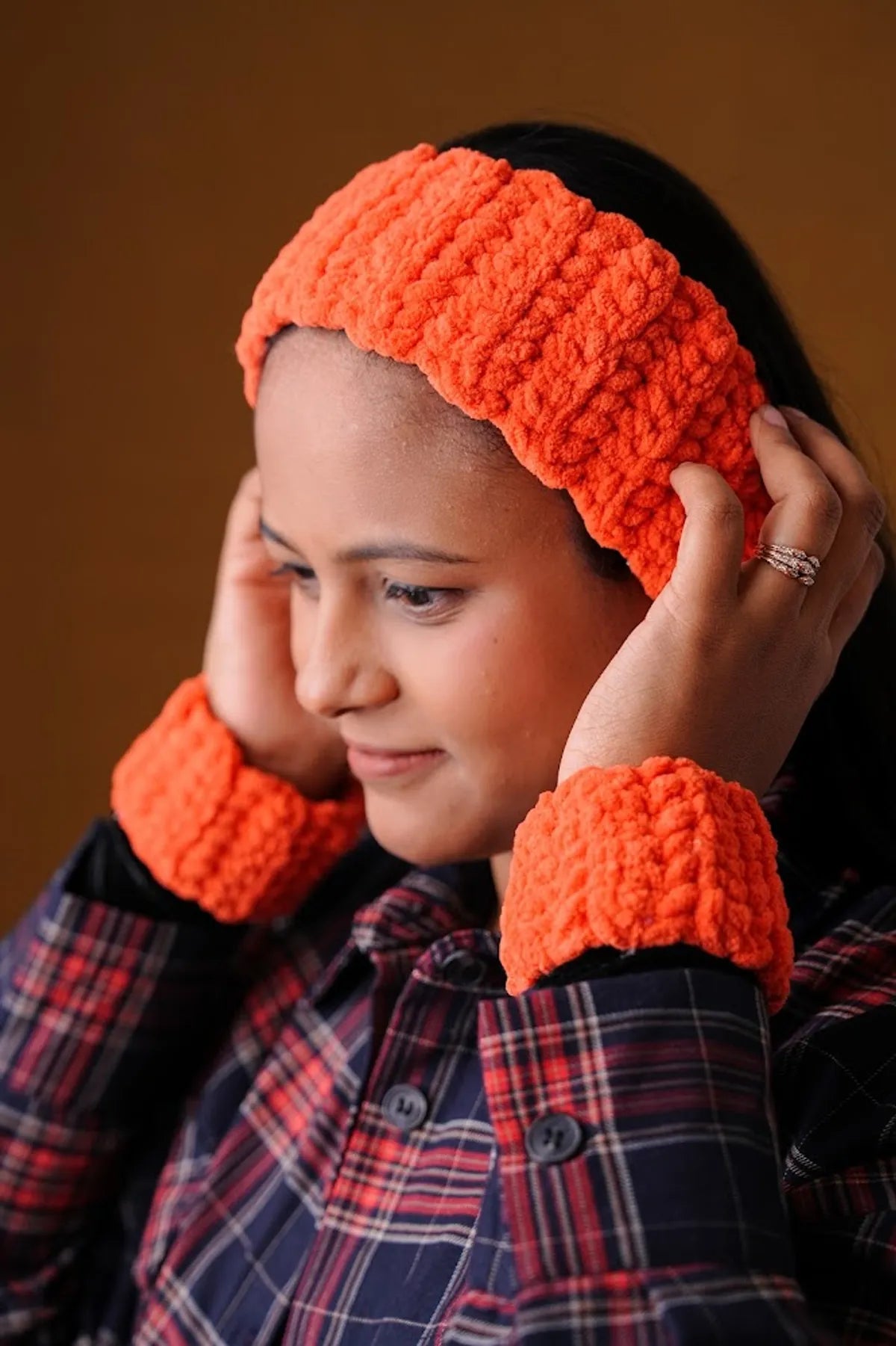 Crochet Orange Hair Spa Headband For Women