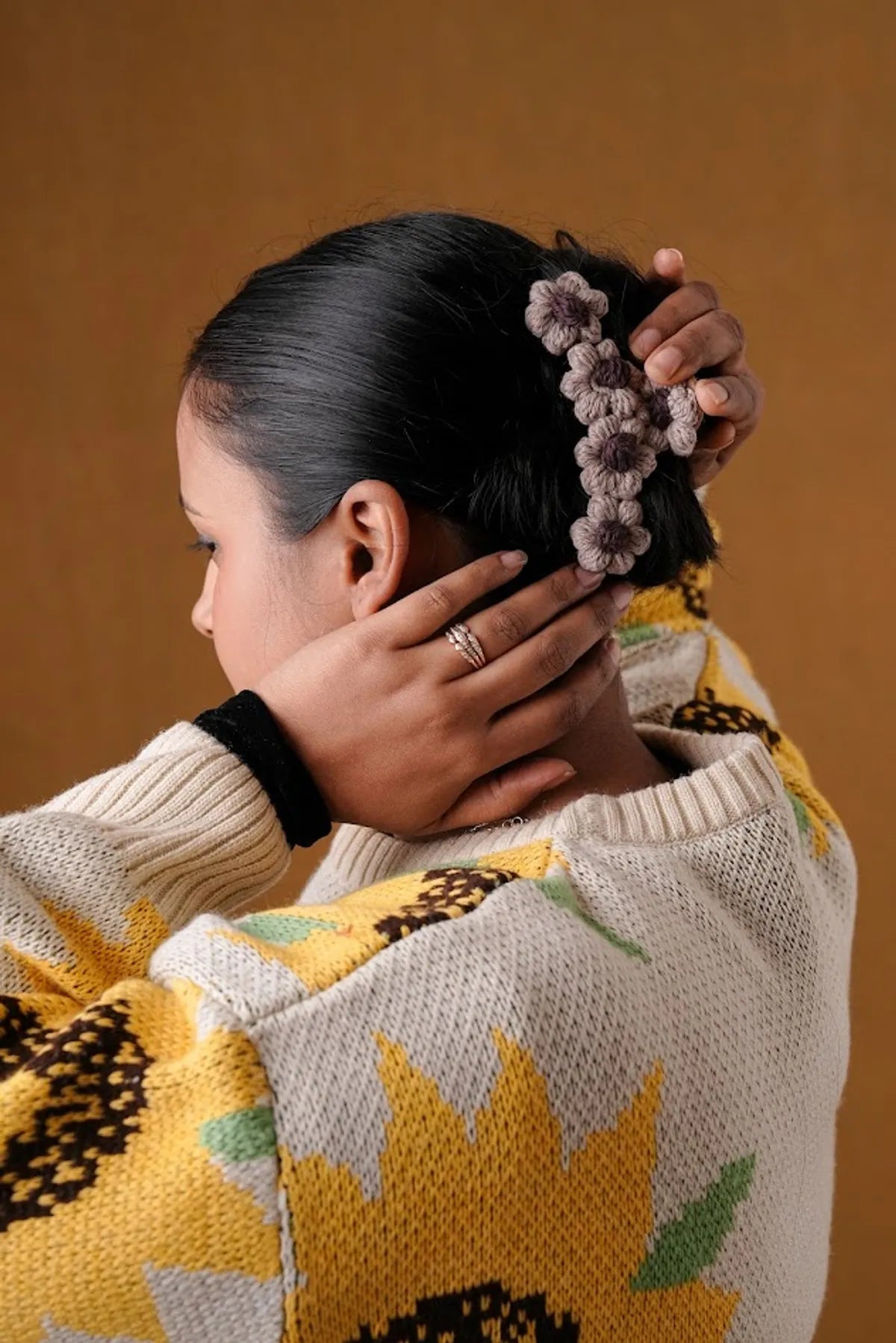 Crochet Grey Hair Floral clutcher for women