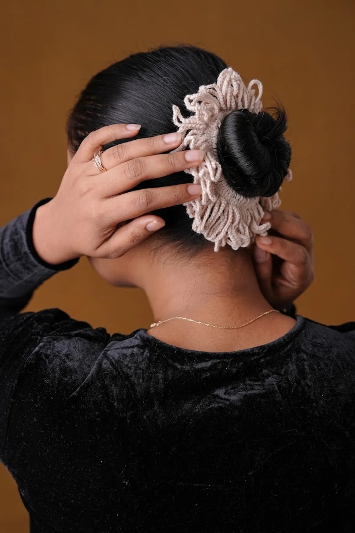 Crochet Cream Hair Rassi Rubber Band For Women